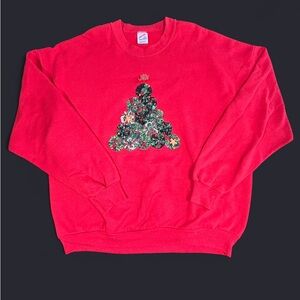 VINTAGE Jerzees Red Christmas Tree Crewneck Sweatshirt Adult Size 3X - USA Made